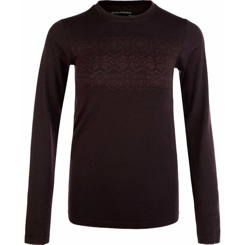 Endurance Women's T-Shirt Yalia Seamless Wool Print LS Baselayer Dark Purple, L/XL Slike