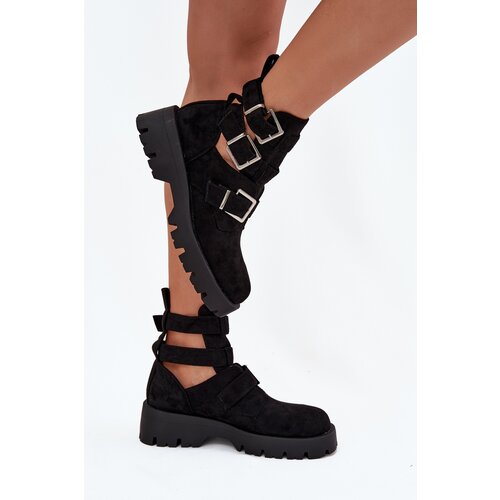 Boto Women's ankle boots with straps and silver clips Black Helisse Cene