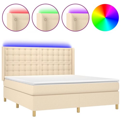 VidaXL Box spring postelja z vzmetnico LED krem 160x200 cm blago, (20901489) Slike