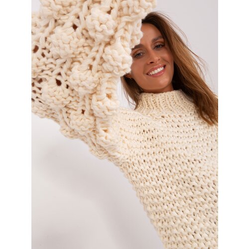 Fashion Hunters Light beige oversize sweater with thick knitwear Slike