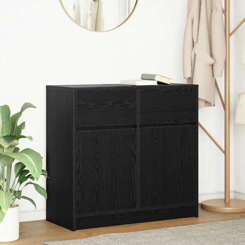 vidaXL Komoda s predalom črna hrast 80x34x76 cm inženirski les Cene