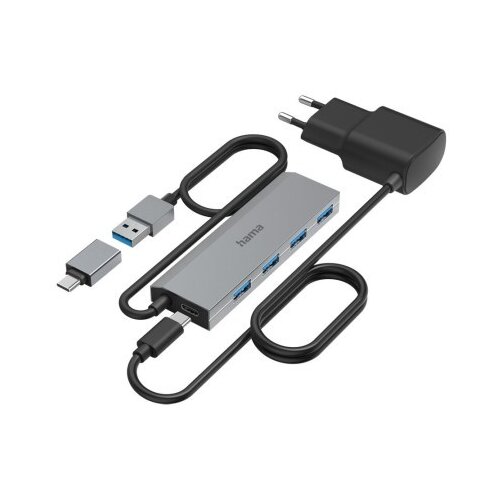 Hama usb hub, 4 ports, usb 3.2 gen 1,5 gbit/s usb-c adapter i psu ( 200138 ) Slike