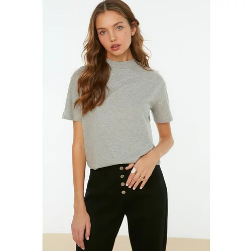 Trendyol Gray Stand Up Collar Knitted T-Shirt