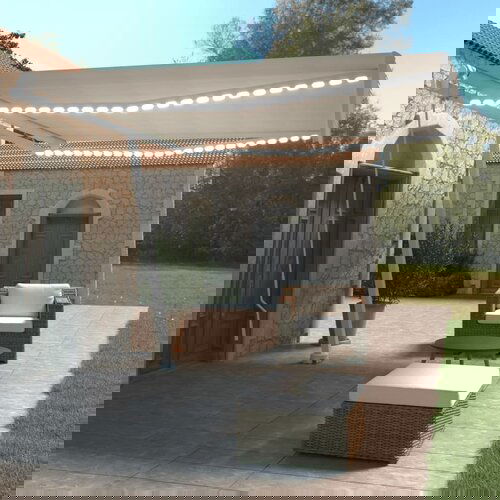 vidaXL Tenda na ručno uvlačenje s LED svjetlima 400 x 350 cm krem Cijene