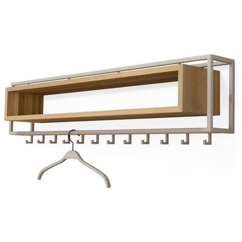 Spinder Design Stenski obe&amp;scaron;alnik iz masivnega hrasta v naravni barvi/sivorjav s polico 118 cm School &amp;ndash; Slike