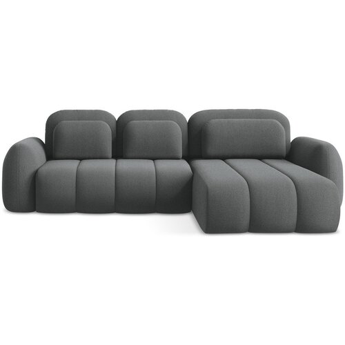 Makamii Tamno siva sklopiva/s prostorom za odlaganje kutna garnitura od boucl&amp;eacute; tkanine (s desnim kutom/s ležaljkom) Pele &amp;ndash; Slike