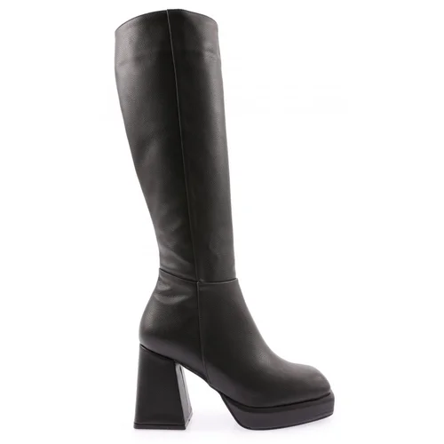 DGN 5401 Women's Thick Sole Heeled Boots Black Custava