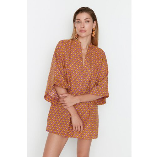 Trendyol Mustard Geometric Patterned Shirt Beach Dress Slike