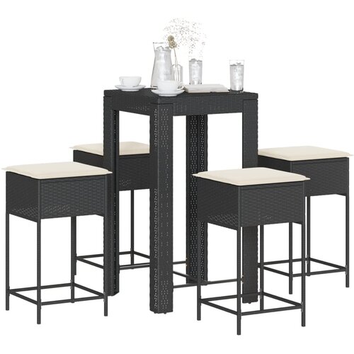  5-dijelni vrtni barski set od poliratana s jastucima crni Crna 60.5 x 60.5 x 110.5 cm Cene