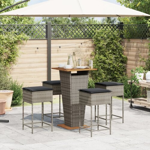  5-dijelni vrtni barski set od poliratana s jastucima sivi Siva 60 x 60 x 110 cm Slike