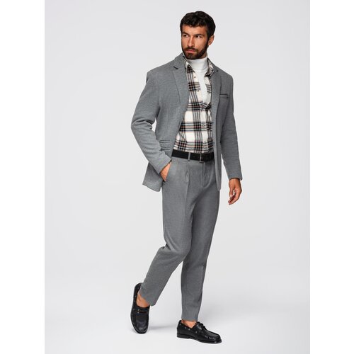 Ombre Men&amp;#039;s knitted jacket with a fitted cut - light grey Slike