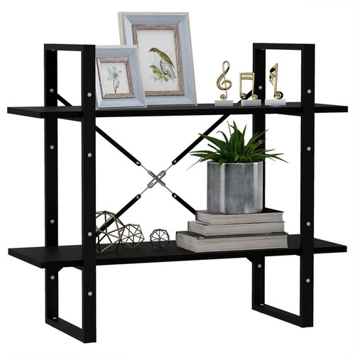 VidaXL Knjižna omara 2-nadstropna črna 80x30x70 cm trdna borovina Slike