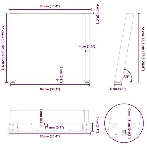 VidaXL Noge za blagovaonski stol U-oblik 2 kom Prirodni čelik 90 x (72-73) cm Čelik - Prirodna 90 x (72-73) cm 1 Slike