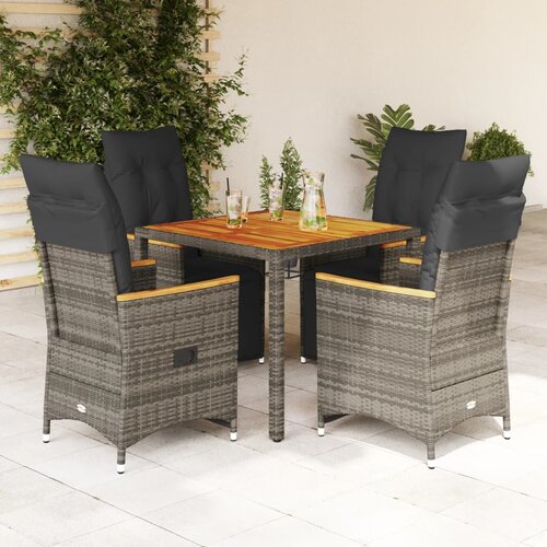 VidaXL 5-dijelni vrtni bistro set od poliratana s jastucima sivi Slike
