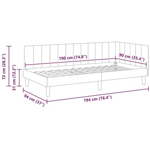 VidaXL Kutni okvir kreveta s uzglavljem Crna 90 x 190 cm Bar&amp;scaron;un Slike