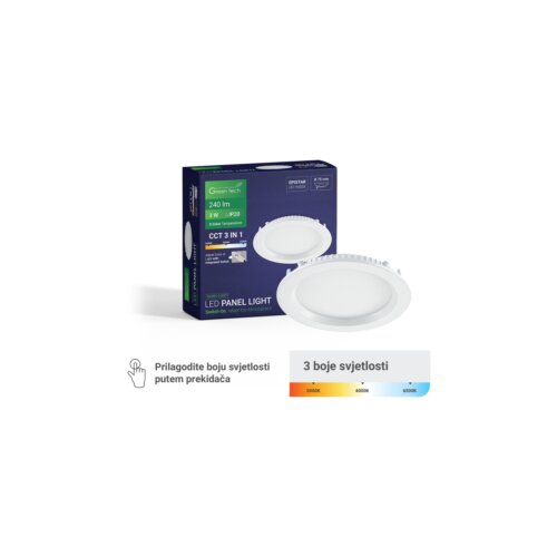  LED panel Green Tech 3W, 3CCT, ugradni, okrugli Slike