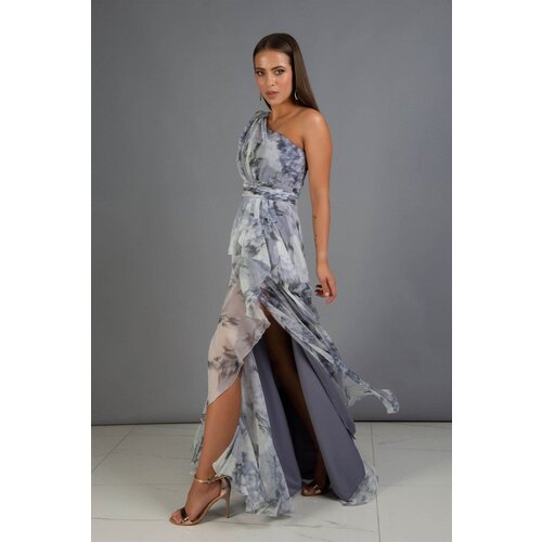Carmen Indigo Printed Single Sleeve Slit Long Evening Dress Cijene