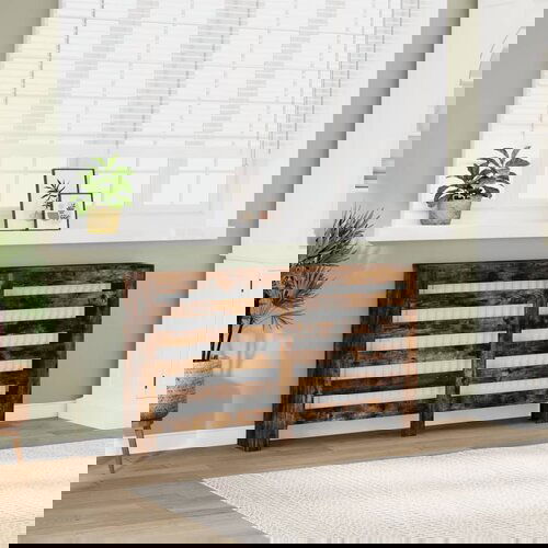 VidaXL Pokrov za radiator dimljen hrast 149x20x82 cm inženirski les Slike