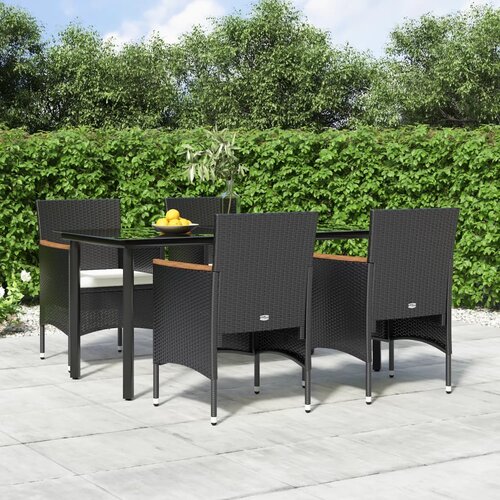  5-dijelni vrtni blagovaonski set s jastucima crni Crna Dužina stola 160 cm Cene