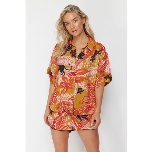 Trendyol Tropical Patterned Woven Shirt Shorts Set Slike