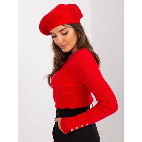 Fashion Hunters Red women's beret with appliqué Slike