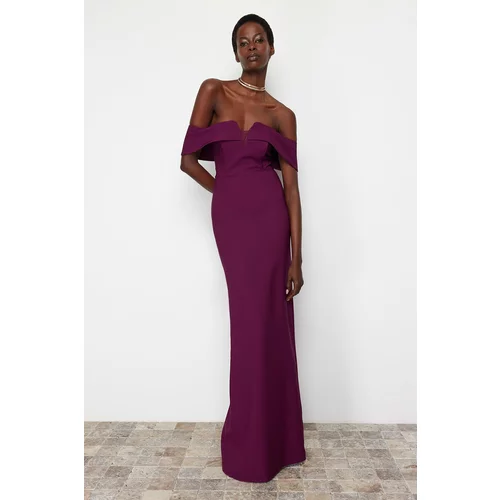 Trendyol Purple Fitted Woven Long Evening Dress