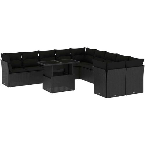  11-dijelni set vrtnih sofa od poliratana s jastucima crni Slike