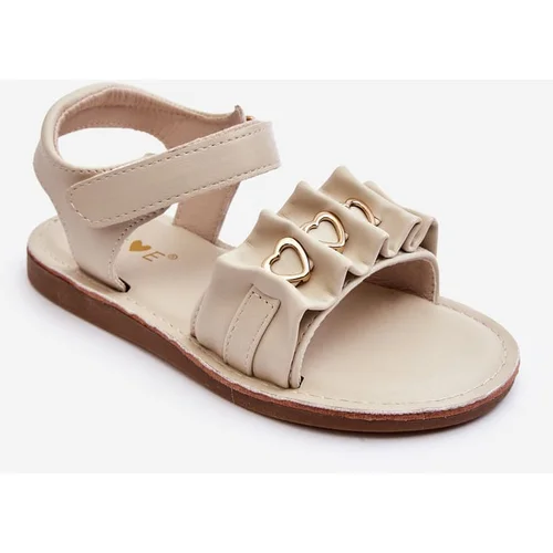 PE1 Children's Sandals With Velcro Hearts Beige Havana