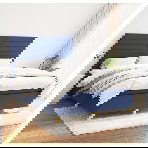 VidaXL Box spring postelja z vzmetnico moder 140x190 cm blag Slike