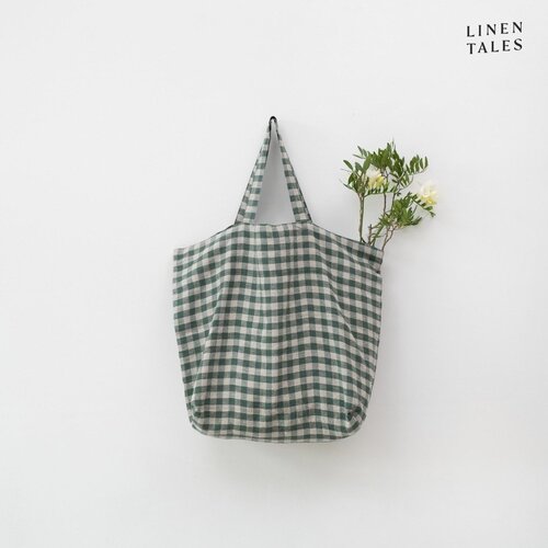 Linen Tales Lanena vreća za kupovinu Forest Green Gingham – Cijene