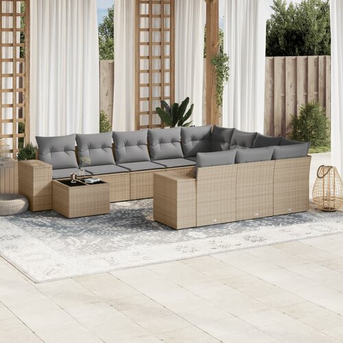 vidaXL 11-dijelni set vrtnih sofa od poliratana s jastucima bež Cijene