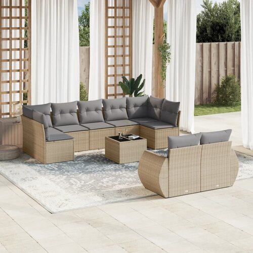 VidaXL 10-dijelni set vrtnih sofa s jastucima bež od poliratana Slike