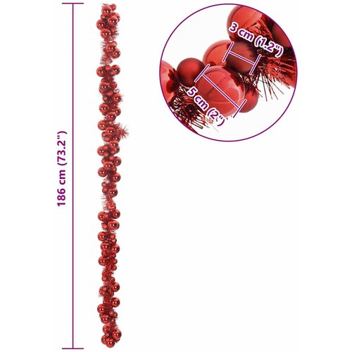  Garland od božićnih kuglica Crvena 186 cm Polistiren Slike