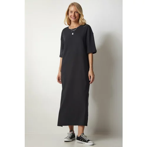 Happiness İstanbul Women's Black Cotton Daily Combed Cotton Dress