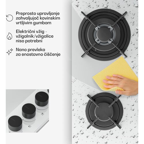 Klarstein Velaire plinska ploča za kuhanje, 4 plamenika s električnim paljenjem, kompatibilna s prirodnim plinom i ukapljenim naftnim plinom, 8000 W, 60 cm Slike