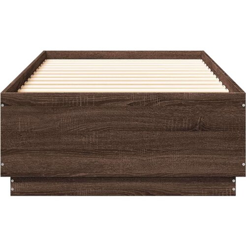 vidaXL Posteljni okvir z LED lučkami rjavi hrast 90x200 cm inž. les Cene
