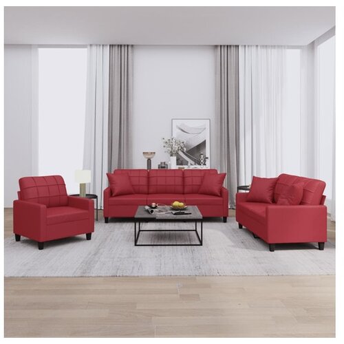 vidaXL 3-dijelni set sofa s jastucima boja vina od umjetne kože Cene
