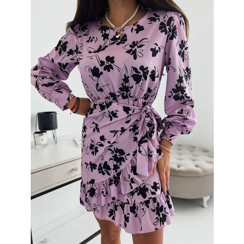 Fasardi Casual dress with ruffles lilac and black SF985 Slike