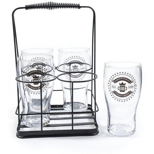 Mhome set kozarec za pivo 570ml in stojalo Pub Beer, 4 kos, steklo, kovina Cene