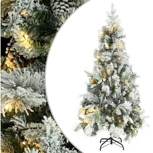 vidaXL Novoletna jelka s snegom, LED lučkami in storži 225 cm PVC PE Cene