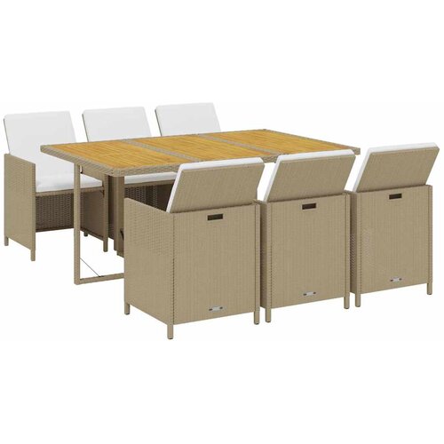  7-dijelni vrtni blagovaonski set od poliratana s jastucima bež 163 cm table length Slike