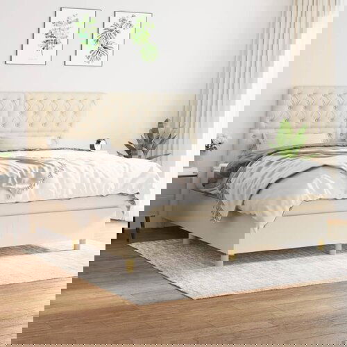 The Living Store Box spring postelja z vzmetnico krem 160x200 cm blago - Box Spring Postelja, (21511919) Slike