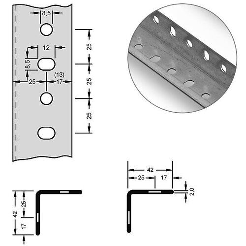hofe Jeklen kotni profil za modularni sistem, 42 x 42 x 2 mm, dolžina 3 m, pocinkano, DE 6 kosov Cene