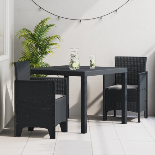 VidaXL set za blagovanje u vrtu od 3 dijela s jastucima antracit poly rattan Slike