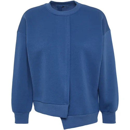 Trendyol Thick Indigo Fleece Inside Asymmetrical Detailed Crewneck Knitted Sweatshirt