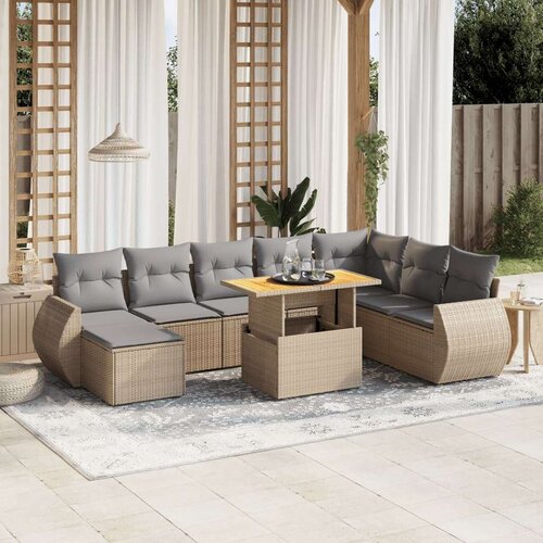 VidaXL 9-dijelni set vrtnih sofa s jastucima bež od poliratana Slike