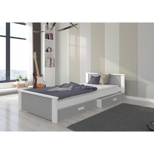 ADRK Jednokrevetni krevet ALDEX s dvije ladice 200x90 cm - BIJELA-SVIJETLO SIVA Cijene