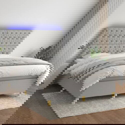 VidaXL Krevet box spring s madracem LED svjetlosivi 140x190 cm tkanina Slike