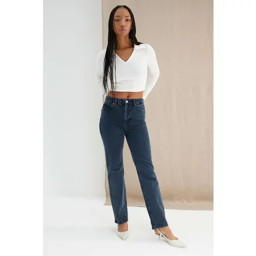 Trendyol Midnight Blue More Sustainable High Waist Long Comfort Straight Jeans