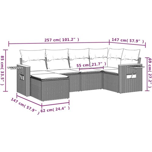 VidaXL 6-dijelni set vrtnih sofa od poliratana s jastucima sivi Slike